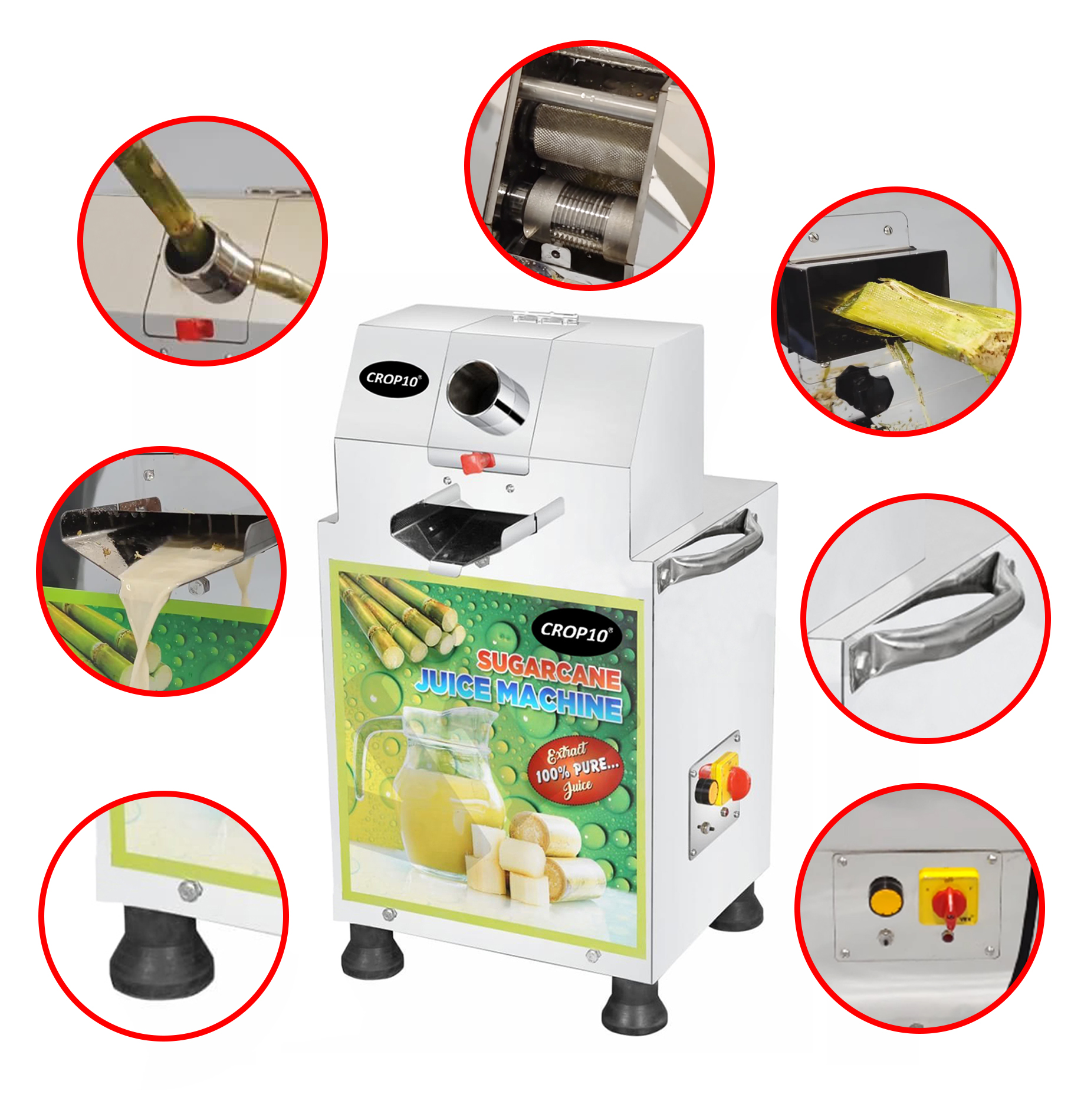 Crop10 Strong & Durable Stainless Steel Electric Sugar Cane Juice Machine   Electric Sugar Cane Juicer, with Heavy Duty 1500W Electric Motor For  Commercial Use 
